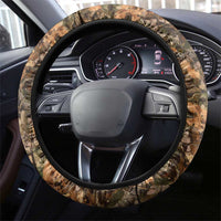 Buck Deer Hunting Steering Wheel Cover American Flag Sunset Forest in Camouflage