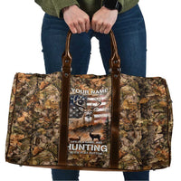 Personalized Buck Deer Hunting Travel Bag American Flag Sunset Forest in Camouflage