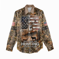 Personalized Buck Deer Hunting Women Casual Shirt American Flag Sunset Forest in Camouflage