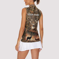 Personalized Buck Deer Hunting Women Sleeveless Polo Shirt American Flag Sunset Forest in Camouflage