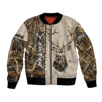 Personalized Born to Hunt Bomber Jacket Deer Hunting Lacing Detail and Camo Traditional