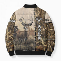Personalized Born to Hunt Bomber Puffer Jacket Deer Hunting Lacing Detail and Camo Traditional