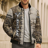 Personalized Born to Hunt Bomber Puffer Jacket Deer Hunting Lacing Detail and Camo Traditional