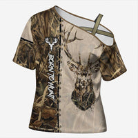 Personalized Born to Hunt Cross Shoulder Shirt Deer Hunting Lacing Detail and Camo Traditional