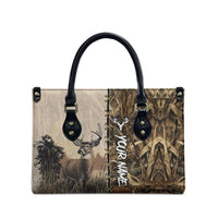 Personalized Born to Hunt Leather Bag Deer Hunting Lacing Detail and Camo Traditional