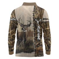 Personalized Born to Hunt Long Sleeve Polo Shirt Deer Hunting Lacing Detail and Camo Traditional