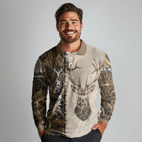 Personalized Born to Hunt Long Sleeve Polo Shirt Deer Hunting Lacing Detail and Camo Traditional