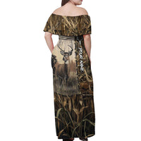 Personalized Born to Hunt Off Shoulder Maxi Dress Deer Hunting Lacing Detail and Camo Traditional