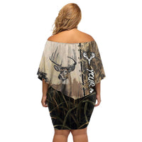 Personalized Born to Hunt Off Shoulder Short Dress Deer Hunting Lacing Detail and Camo Traditional