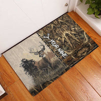 Personalized Born to Hunt Rubber Doormat Deer Hunting Lacing Detail and Camo Traditional