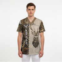 Personalized Born to Hunt Scrub Top Deer Hunting Lacing Detail and Camo Traditional