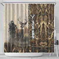 Personalized Born to Hunt Shower Curtain Deer Hunting Lacing Detail and Camo Traditional
