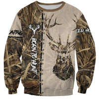 Personalized Born to Hunt Sweatshirt Deer Hunting Lacing Detail and Camo Traditional