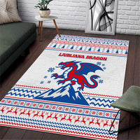 Slovenian Winter Area Rug Ljubljana Dragon with Nordic Snowflakes and Alpine Vibes