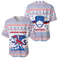 Slovenian Winter Baseball Jersey Ljubljana Dragon with Nordic Snowflakes and Alpine Vibes