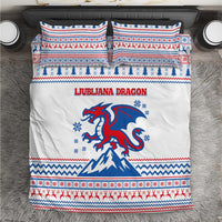 Slovenian Winter Bedding Set Ljubljana Dragon with Nordic Snowflakes and Alpine Vibes
