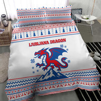 Slovenian Winter Bedding Set Ljubljana Dragon with Nordic Snowflakes and Alpine Vibes