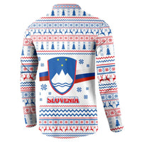 Slovenian Winter Button Sweatshirt Ljubljana Dragon with Nordic Snowflakes and Alpine Vibes