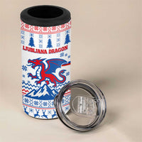 Slovenian Winter 4 in 1 Can Cooler Tumbler Ljubljana Dragon with Nordic Snowflakes and Alpine Vibes