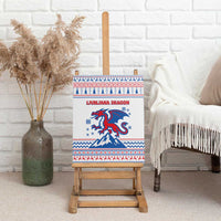 Slovenian Winter Canvas Wall Art Ljubljana Dragon with Nordic Snowflakes and Alpine Vibes