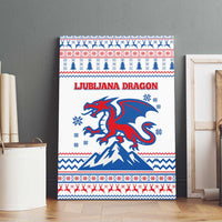 Slovenian Winter Canvas Wall Art Ljubljana Dragon with Nordic Snowflakes and Alpine Vibes