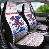 Slovenian Winter Car Seat Cover Ljubljana Dragon with Nordic Snowflakes and Alpine Vibes