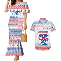 Slovenian Winter Couples Matching Mermaid Dress and Hawaiian Shirt Ljubljana Dragon with Nordic Snowflakes and Alpine Vibes