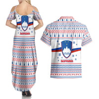 Slovenian Winter Couples Matching Summer Maxi Dress and Hawaiian Shirt Ljubljana Dragon with Nordic Snowflakes and Alpine Vibes