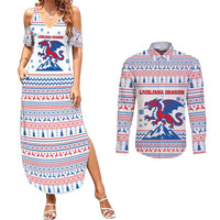 Slovenian Winter Couples Matching Summer Maxi Dress and Long Sleeve Button Shirt Ljubljana Dragon with Nordic Snowflakes and Alpine Vibes