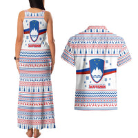 Slovenian Winter Couples Matching Tank Maxi Dress and Hawaiian Shirt Ljubljana Dragon with Nordic Snowflakes and Alpine Vibes