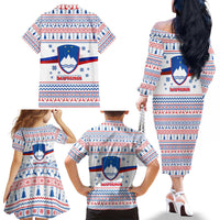 Slovenian Winter Family Matching Off The Shoulder Long Sleeve Dress and Hawaiian Shirt Ljubljana Dragon with Nordic Snowflakes and Alpine Vibes
