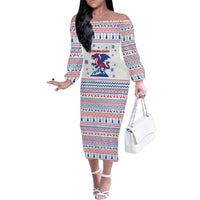 Slovenian Winter Family Matching Off The Shoulder Long Sleeve Dress and Hawaiian Shirt Ljubljana Dragon with Nordic Snowflakes and Alpine Vibes