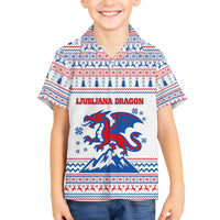 Slovenian Winter Family Matching Off The Shoulder Long Sleeve Dress and Hawaiian Shirt Ljubljana Dragon with Nordic Snowflakes and Alpine Vibes