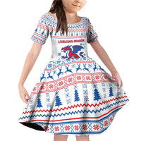 Slovenian Winter Family Matching Off Shoulder Short Dress and Hawaiian Shirt Ljubljana Dragon with Nordic Snowflakes and Alpine Vibes