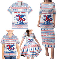 Slovenian Winter Family Matching Puletasi and Hawaiian Shirt Ljubljana Dragon with Nordic Snowflakes and Alpine Vibes