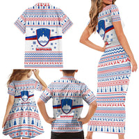 Slovenian Winter Family Matching Short Sleeve Bodycon Dress and Hawaiian Shirt Ljubljana Dragon with Nordic Snowflakes and Alpine Vibes