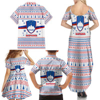Slovenian Winter Family Matching Summer Maxi Dress and Hawaiian Shirt Ljubljana Dragon with Nordic Snowflakes and Alpine Vibes