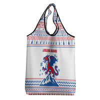 Slovenian Winter Grocery Bag Ljubljana Dragon with Nordic Snowflakes and Alpine Vibes