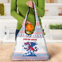 Slovenian Winter Grocery Bag Ljubljana Dragon with Nordic Snowflakes and Alpine Vibes