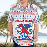 Slovenian Winter Hawaiian Shirt Ljubljana Dragon with Nordic Snowflakes and Alpine Vibes