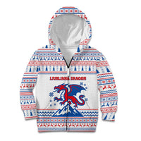 Slovenian Winter Kid Hoodie Ljubljana Dragon with Nordic Snowflakes and Alpine Vibes