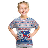 Slovenian Winter Kid T Shirt Ljubljana Dragon with Nordic Snowflakes and Alpine Vibes