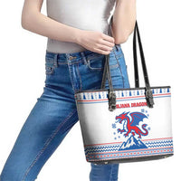 Slovenian Winter Leather Tote Bag Ljubljana Dragon with Nordic Snowflakes and Alpine Vibes