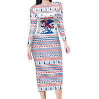 Slovenian Winter Long Sleeve Bodycon Dress Ljubljana Dragon with Nordic Snowflakes and Alpine Vibes