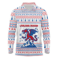 Slovenian Winter Long Sleeve Polo Shirt Ljubljana Dragon with Nordic Snowflakes and Alpine Vibes