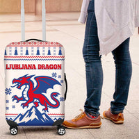 Slovenian Winter Luggage Cover Ljubljana Dragon with Nordic Snowflakes and Alpine Vibes