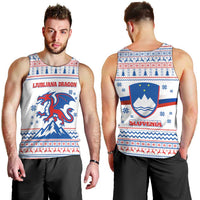 Slovenian Winter Men Tank Top Ljubljana Dragon with Nordic Snowflakes and Alpine Vibes
