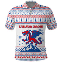 Slovenian Winter Polo Shirt Ljubljana Dragon with Nordic Snowflakes and Alpine Vibes