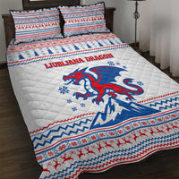 Slovenian Winter Quilt Bed Set Ljubljana Dragon with Nordic Snowflakes and Alpine Vibes