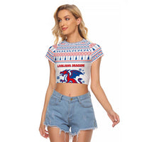 Slovenian Winter Raglan Cropped T Shirt Ljubljana Dragon with Nordic Snowflakes and Alpine Vibes